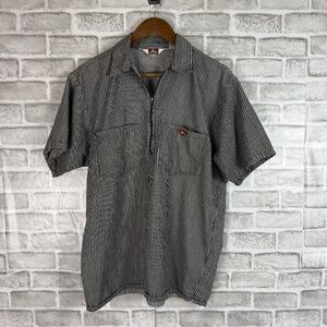 Ben Davis VTG Black & White Railroad Striped Double Pocket Half Zip Shirt MEDIUM